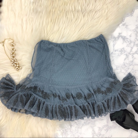 NWT Free People Polka Dot Mesh Ruffled Skirt - Picture 2 of 8